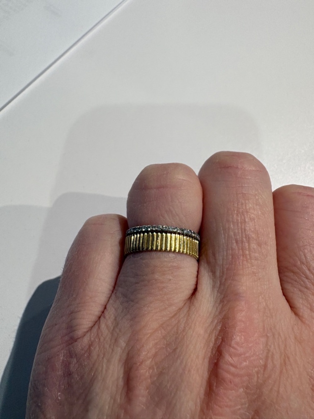 Textured Ribbed Gold Band Ring - Minimalist 10k Gold - Picture 3 of 5